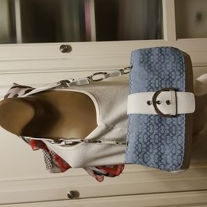 Vintage Coach Shoulder Bag Blue/White Jacquard Leather